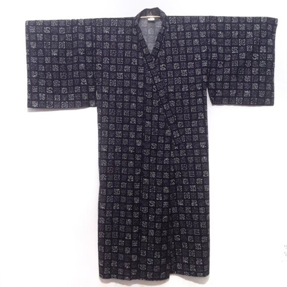 VTG Japanese kimono character print navy white - Picture 2 of 5